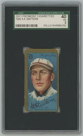 1911 T205 Piedmont A.A. Mattern SGC 3 VERY GOOD