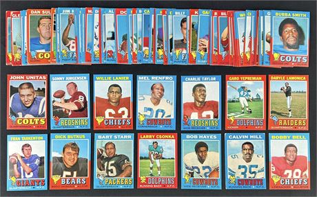 1971 Topps Football Raw Card Lot (83) w/ Unitas, Csonka, 19 HOFers VGEX Avg