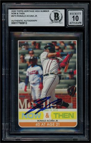 2020 Topps Heritage High Number Now & Then Ronald Acuna Jr BGS Authentic Auto