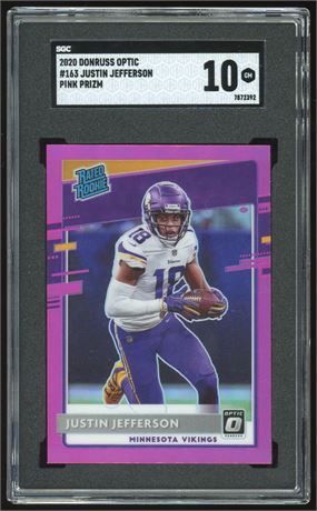 2020 Donruss Optic #163 Justin Jefferson Rated Rookie Pink Prizm SGC 10 GEM MINT