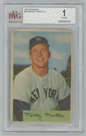 1954 Bowman #65 Mickey Mantle BVG 1 POOR