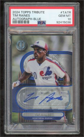2024 Topps Tribute Tim Raines Autograph-Blue 125/150 PSA 10 GEM MINT