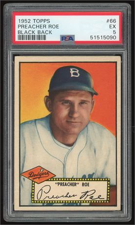 1952 Topps #66 Preacher Roe Black Back PSA 5 EX