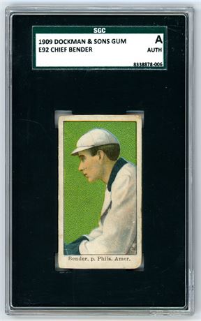 1909 E92 Dockman & Sons Gum Chief Bender HOF SGC Authentic