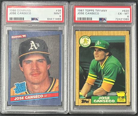 1986-87 Jose Canseco Graded RC Lot (2) w/ Donruss PSA 9 & Topps Tiffany PSA 6