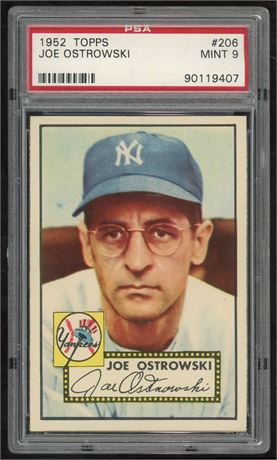1952 Topps #206 Joe Ostrowski PSA 9 MINT Pop 10 Only 2 Higher RARE
