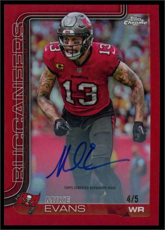 2025 Topps Chrome Mike Evans Red 4/5 On-Card Auto