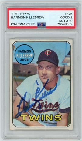1969 Topps #375 Harmon Killebrew PSA 2 Auto 10