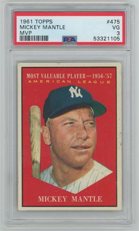 1961 Topps #475 Mickey Mantle MVP PSA 3 VG