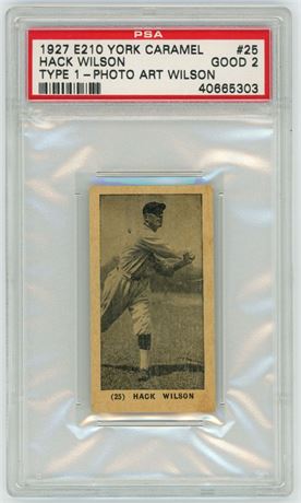 1927 E210 York Caramel #25 Hack Wilson HOF Type 1 Photo Art Wilson PSA 2 GOOD