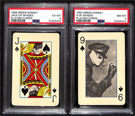 (2) 1966 Green Hornet Playing Cards Jack & 9 of Spades PSA Graded Lot