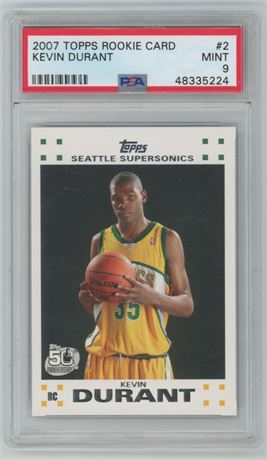 2007 Topps Rookie Card #2 Kevin Durant RC 50th PSA 9 MINT