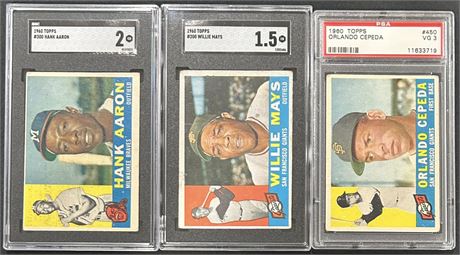 1960 Topps Graded Star Lot (2) w/ Aaron/Mays/Cepeda