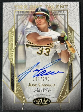 2022 Topps Tier One Talent Auto Jose Canseco 7/299