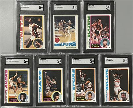 1977-78 Topps Basketball SGC Graded Star Lot (7) w/ Abdul-Jabbar, Maravich