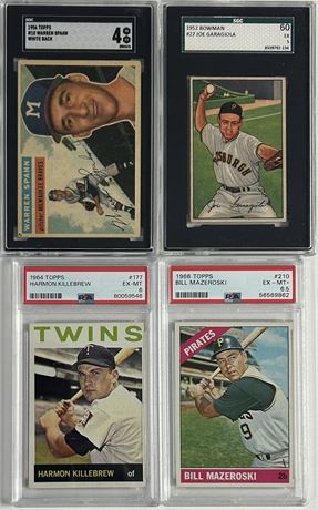 1952-1966 Graded Baseball Lot (4) w/ Killebrew, Garagiola, Mazeroski, and Spahn