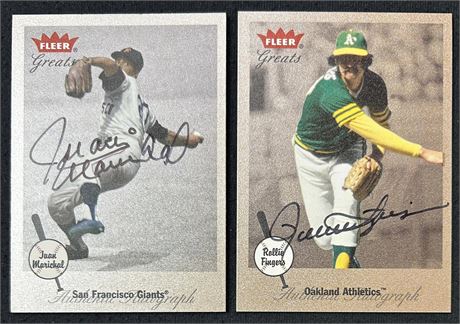2001 Fleer Greats Rollie Fingers & Juan Marichal Autographed Card Lot (2)