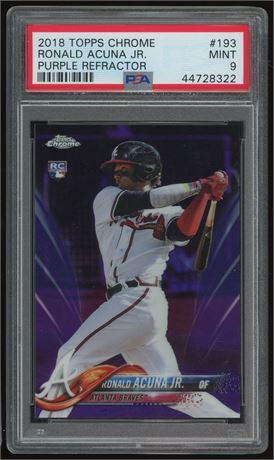 2018 Topps Chrome #193 Ronald Acuna Jr. RC Purple Refractor 222/299 PSA 9 MINT