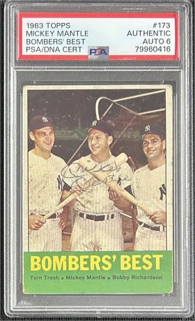 1963 Topps #173 Bombers' Best Mickey Mantle Auto PSA Authentic Auto 6