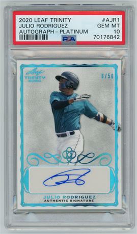 2020 Leaf Trinity Julio Rodriguez Autograph Platinum 6/50 PSA 10 GEM MINT
