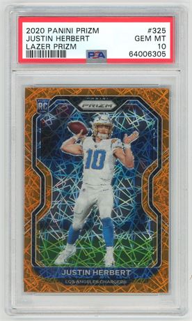 2020 Panini Prizm #325 Justin Herbert RC Lazer Prizm PSA 10 GEM MINT