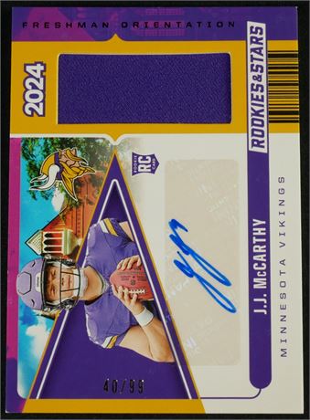 2024 Panini Rookie & Stars 40/99 JJ McCarthy RPA Freshman Orientation