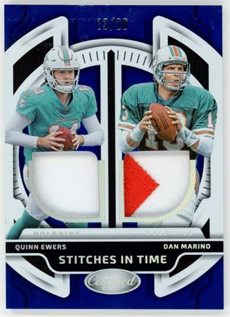 2025 Panini Certified Quinn Ewers/Dan Marino Dual Patch 13/20 Stiches in Time