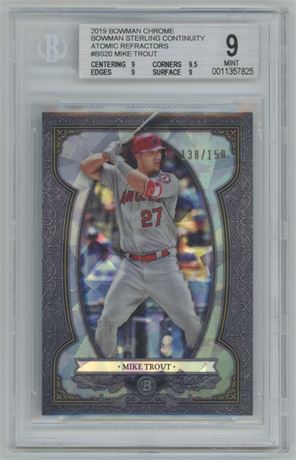 2019 Bowman Chrome Sterling Continuity Mike Trout Atomic Refractor 138/150 BGS 9