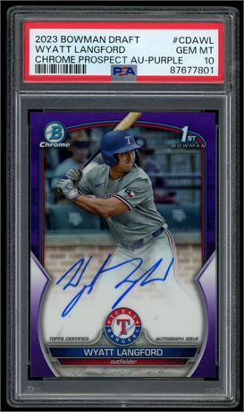 2023 Bowman Chrome Draft Wyatt Langford 1st Bowman Auto Purple 11/250 PSA 10