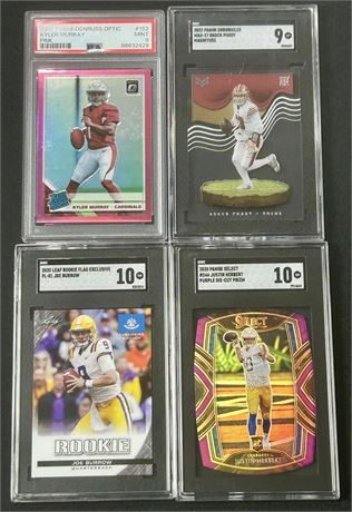 2019-22 Graded Football QB RC Lot (4) w/ Purdy, Murray, Herbert Die-Cut, Burrow