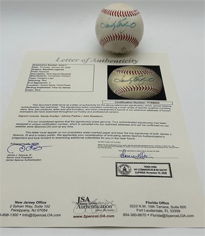 Sandy Koufax Multi-Signed Autographed LA Dodgers Baseball w/ Podres/Roseboro JSA