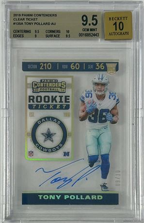 2019 Panini Contenders Clear Ticket Tony Pollard Auto 9/10 BGS 9.5 Auto 10