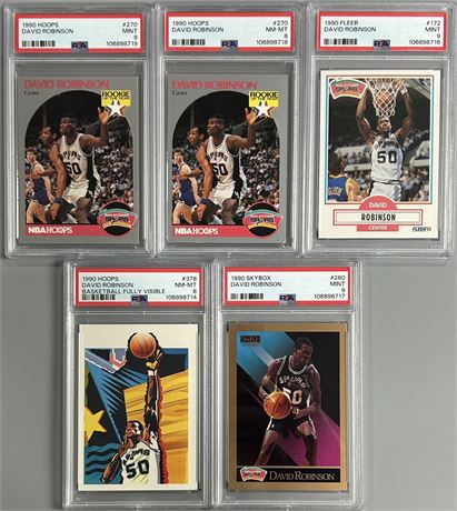 1990 Hoops/Skybox/Fleer PSA Graded David Robinson RC Lot (5)