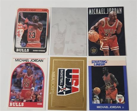 Michael Jordan Raw Card Lot (6) w/ 88 Fleer, Center Stage, and Starting Lineup