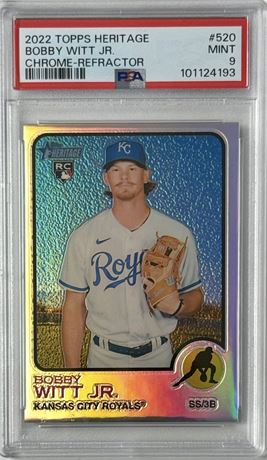 2022 Topps Heritage #520 Bobby Witt Jr RC Chrome Refractor 35/673 PSA 9 MINT