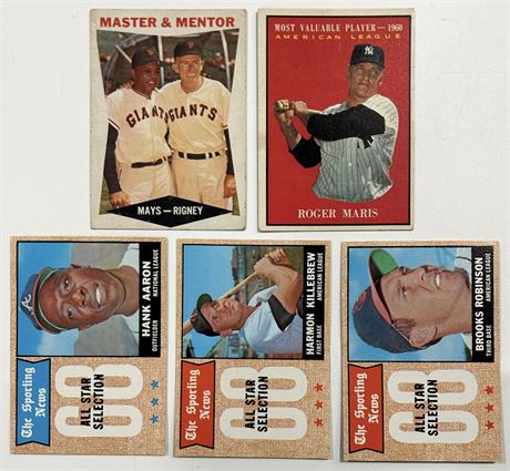 1960-1968 Topps Star Lot (5) w/ Aaron, Mays, Maris (READ)