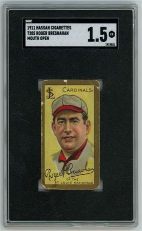 1911 T205 Hassan Roger Bresnahan Mouth Open SGC 1.5 FAIR