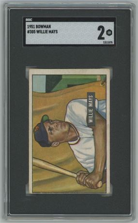 1951 Bowman #305 Willie Mays RC SGC 2 GOOD