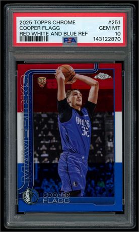 2025 Topps Chrome #251 Cooper Flagg RC Red/White/Blue Refractor PSA 10