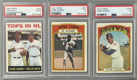 1964 & 1972 Topps Hank Aaron PSA Graded Lot (3)
