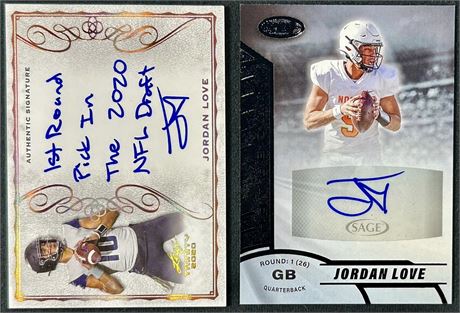 2019 Sage Auto and 2020 Leaf Trinity Inscriptions Jordan Love RC Autograph