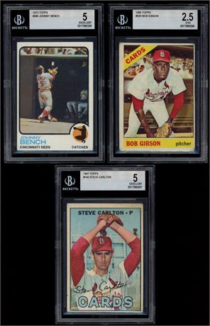 1966-73 Topps Baseball Vintage BGS Lot (3) w/ Bench, Gibson, & Carlton