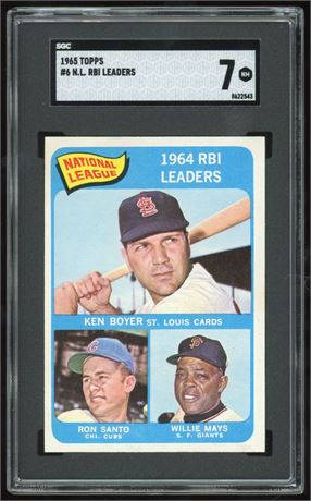 1965 Topps #6 NL RBI Leaders SGC 7 NM w/ Mays, Santo & Boyer