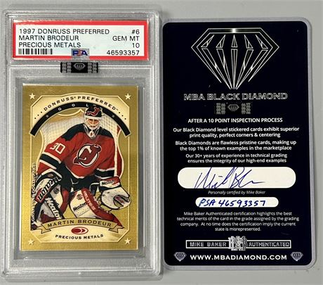1997 Donruss Preferred #6 Martin Brodeur Precious Metals GOLD PSA 10 MBA Black