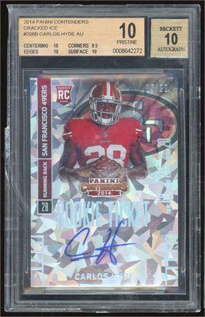 2014 Panini Contenders Cracked Ice Carlos Hyde RC 5/22 BGS 10 PRISTINE Auto 10