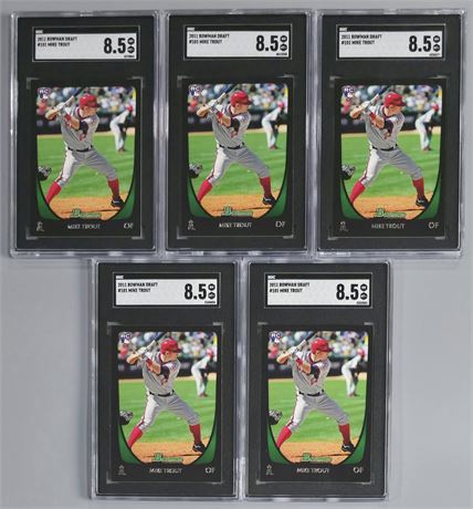 2011 Bowman Draft #10 Mike Trout RC SGC 8.5 Graded Lot (5)