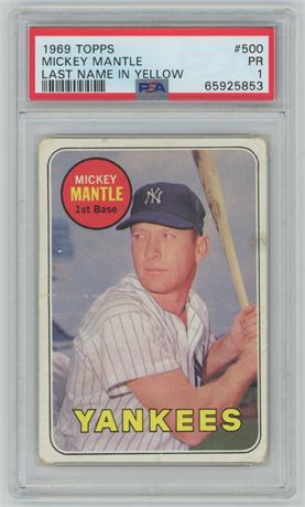 1969 Topps #500 Mickey Mantle PSA 1 POOR