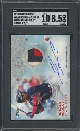 2020 Topps Holiday Ronald Acuna Jr Auto Relic Metallic 3/3 Three Color Patch