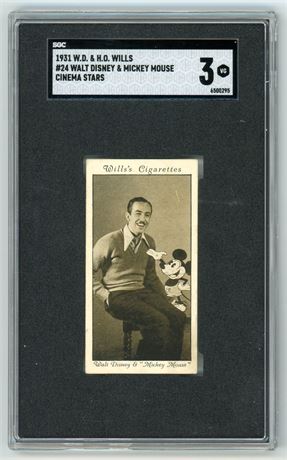 1931 W.D. & H.O. Wills #24 Walt Disney & Mickey Mouse Cinema Stars SGC 3 VG