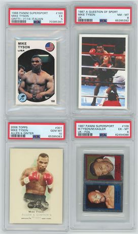 1987-2006 PSA Graded Mike Tyson Lot (4) w/ UK, UK Foil, and Italian Rookies